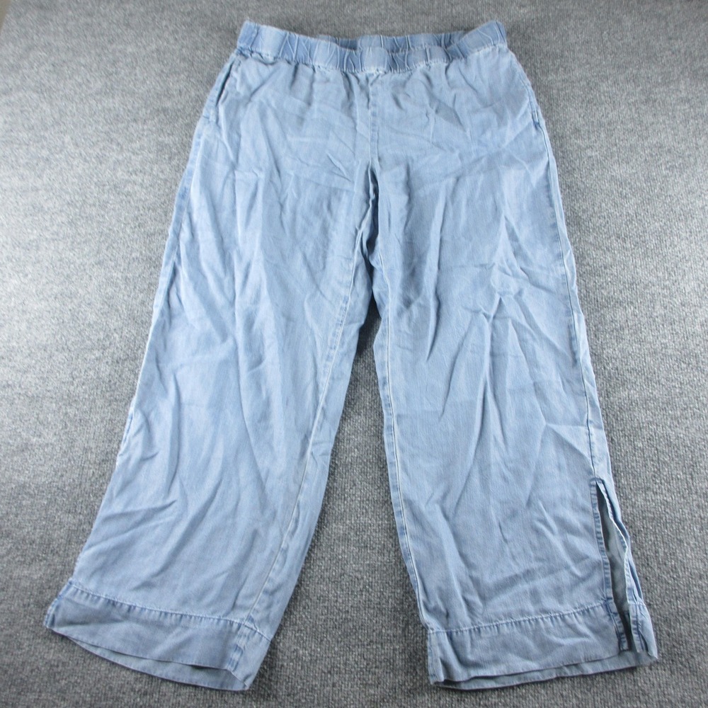 J. Jill Pants Womens L Petite Blue Denim Tencel Elastic Waist Relaxed Ankle Slit